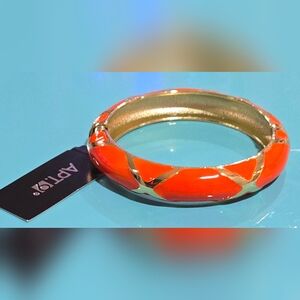 Apt. 9 Orange Geometric Enamel & Gold Tone Hinge Bangle Bracelet NWT